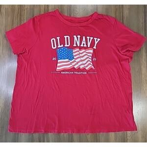 Old Navy 2023 American Flag Red Tee Shirt Women’s XL USA GUC